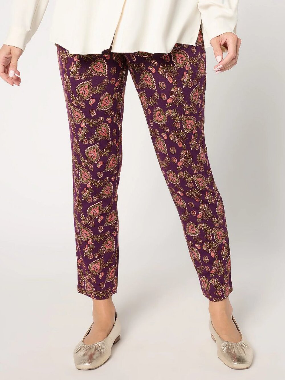 BEAUTIFUL by Lawrence Zarian reg Slim Straight Ponte Pant, Paisley Sz 1X a667196